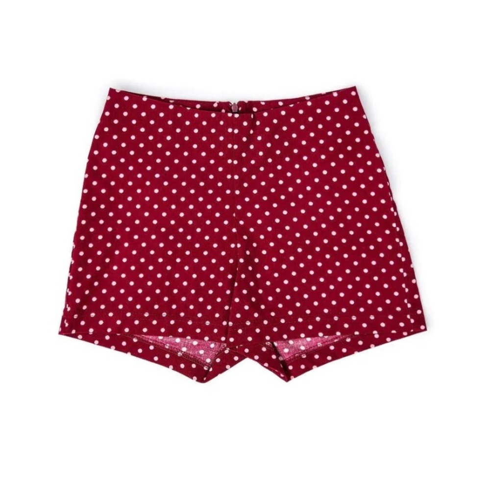 Phoenix General Red Polka Dot Corduroy High Rise Shorts